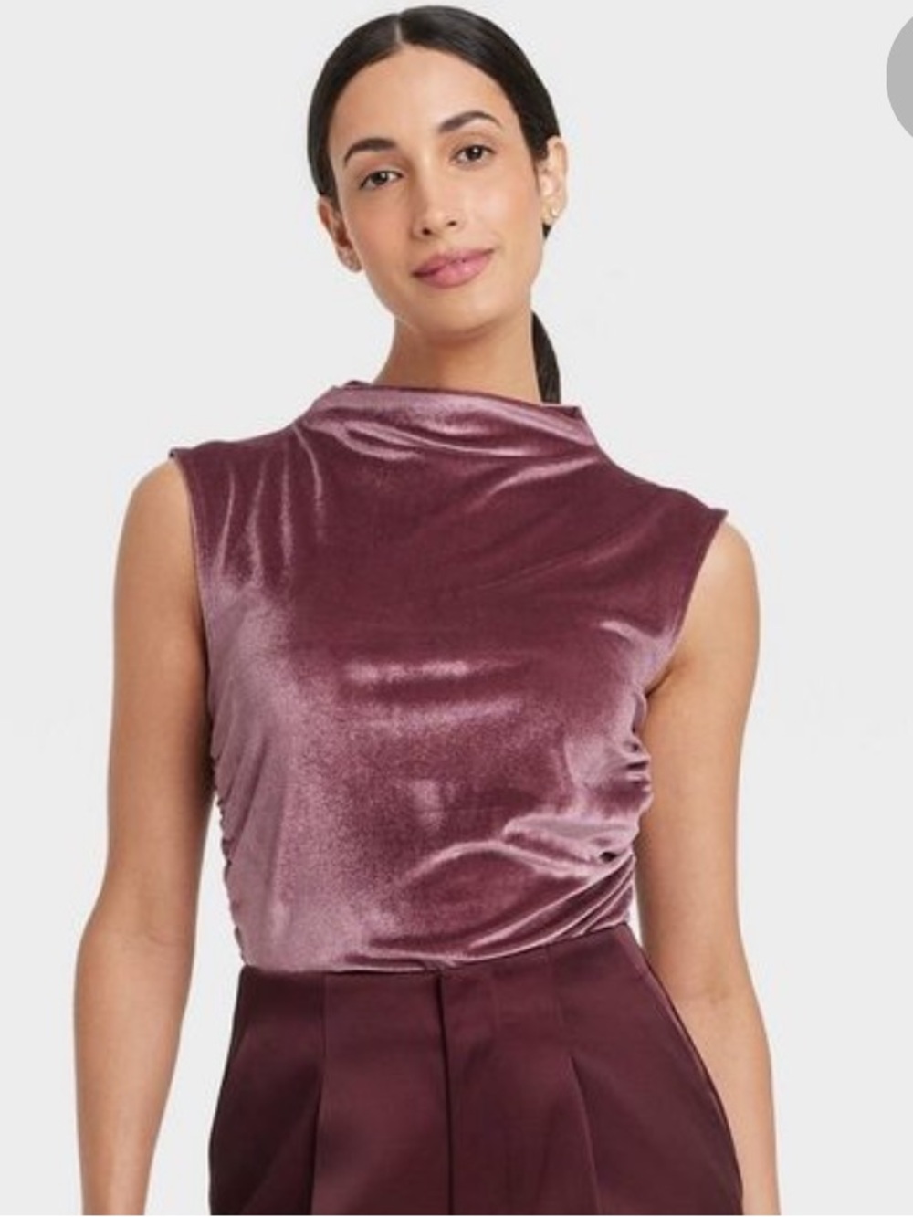 A New Day Side Ruched Sleeveless Velvet Top NWT
